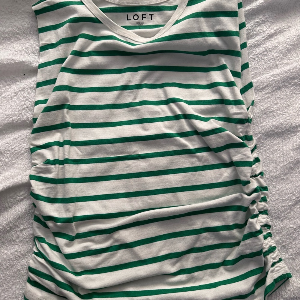 LOFT Sleeveless Top with Green and White Stripes